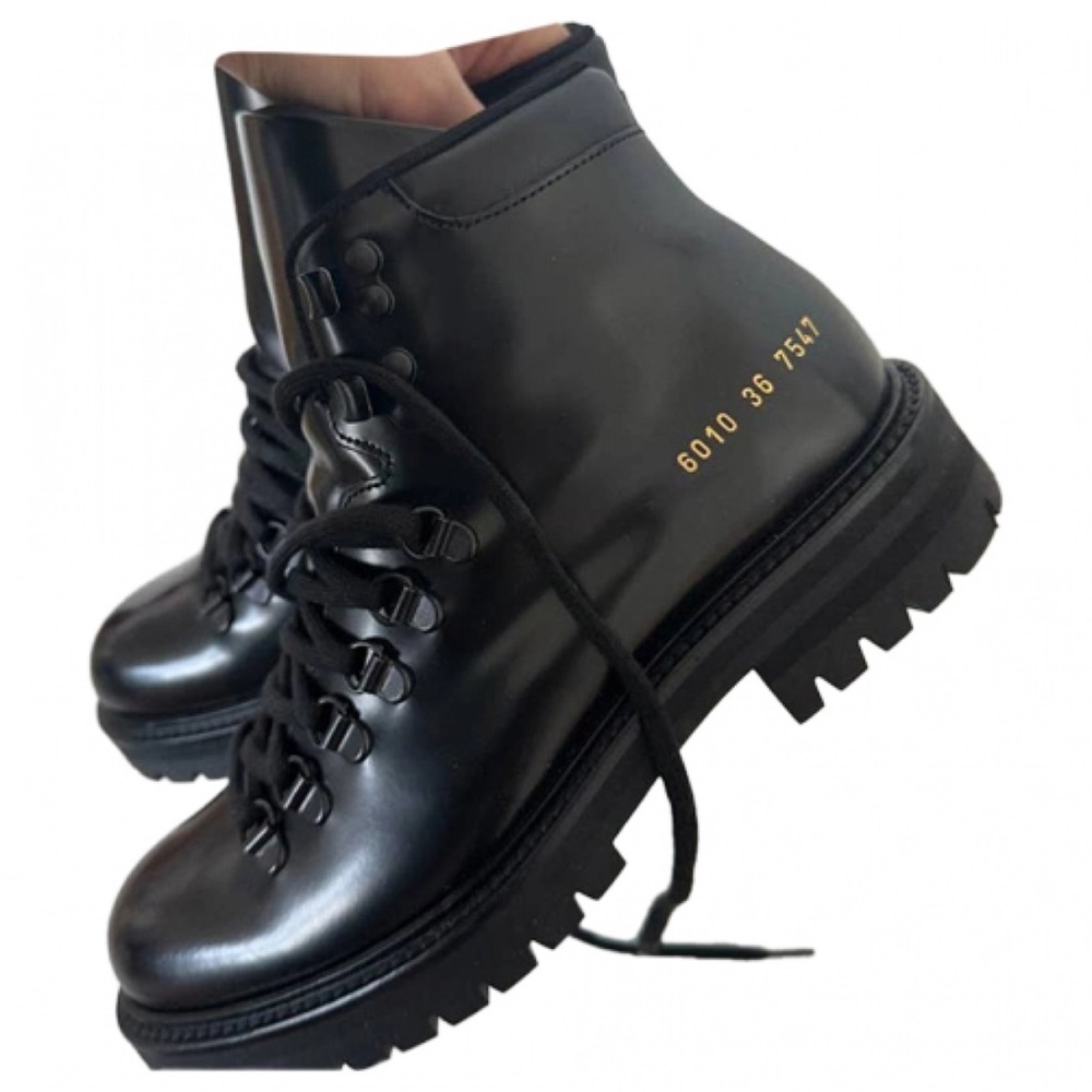 Women’s Common Projects Black Leather Combat Boots